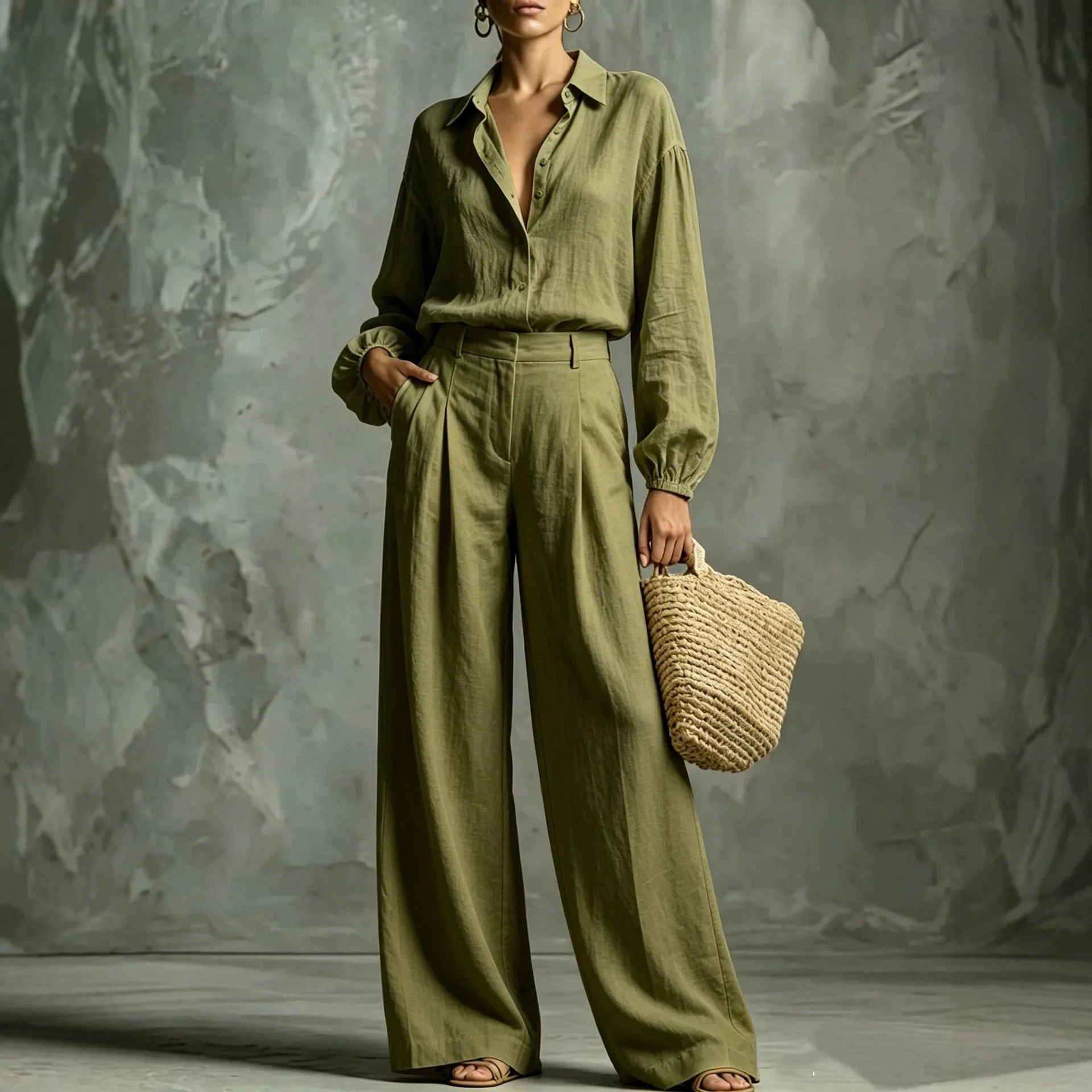 Two-piece Set 2026 Cross-border Europe, America, Amazon Spring And Autumn Foreign Trade Women's Fashion Solid Color Casual Shirt