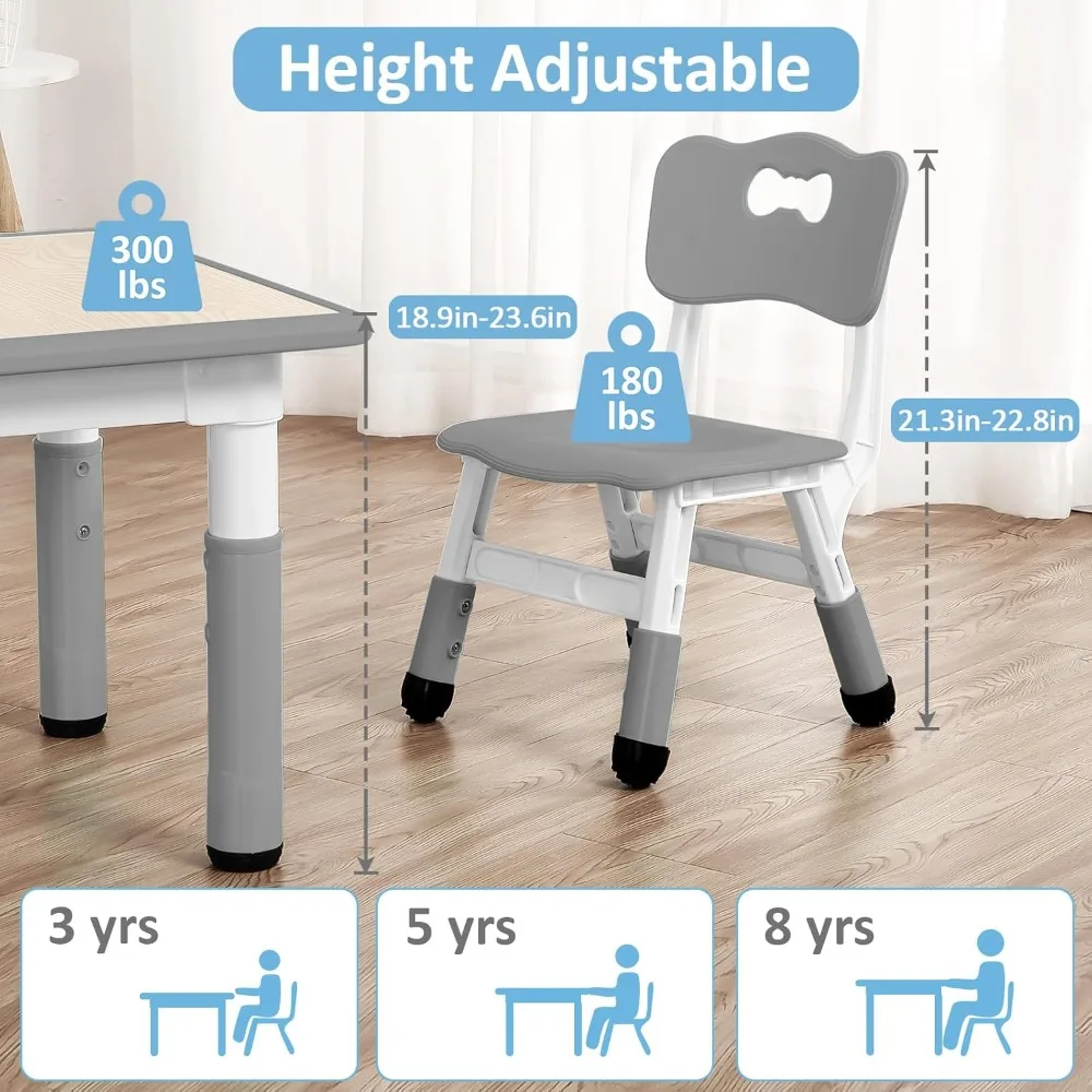 Kids Table and Chairs Set, Height Adjustable Desk with 4 Seats for Ages 2-10,Arts & Crafts Table,Graffiti Desktop, Non-Slip Legs