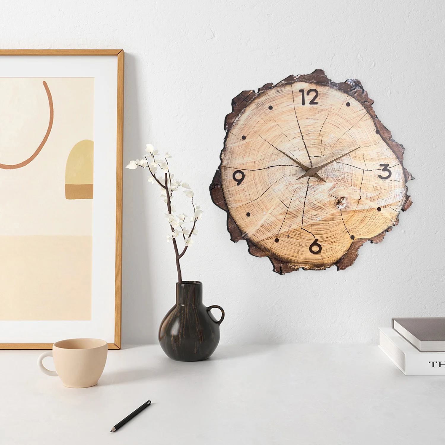 Personalized Glossy Imitation Wood Grain Pattern Wooden Wall Clock for Living Room, Bedroom, Kitchen, Home Decoration, Silent Quartz Clock, Holiday Gift, 12 Inches 14inch 16inch (Battery Not Included)
