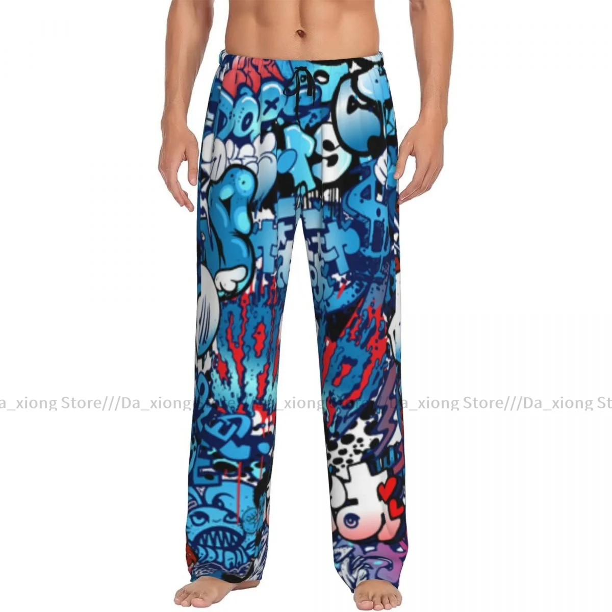 Men Sleep Bottoms Male Lounge Trousers Men's Teenager Street Wall Graffiti Graphic Colorful Pajama Pants