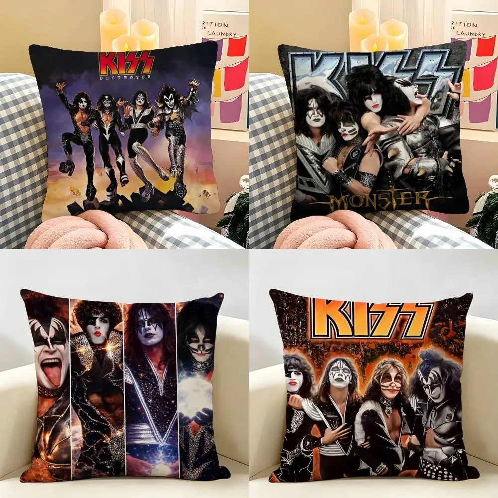 Image of Rock K-Kiss Band Musik-Kissenbezug, natürliches Leinen, Bio-Stoff, doppelseitiger Druck, Raumsofa-Dekoration, Kissenbezug