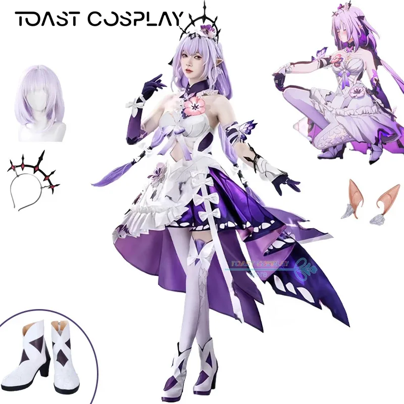 Castorice 코스프레 Honkai 스타 레일 Castorice 코스프레 의상 드레스 유니폼 할로윈 파티 역할 놀이 가발 신발 복장