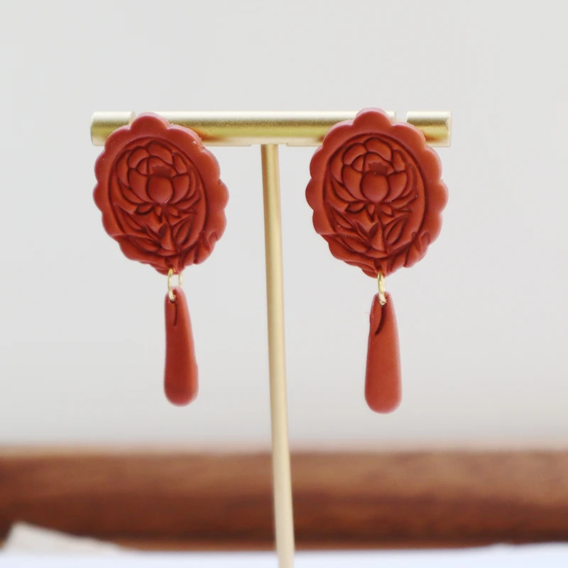 Engraving Flower Clay Dangle Earring Earrings for Women Girls 2024 New Handmade CLay Drop Earrings Jewelry Christmas Present