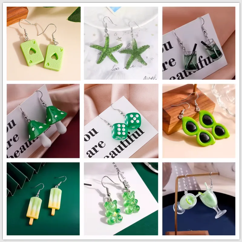 Green Color Animal Butterfly Gummy Bear Frog Earrings for Women Brincos Drinks Cloud Flower Summer Wedding Party Jewelry Gifts