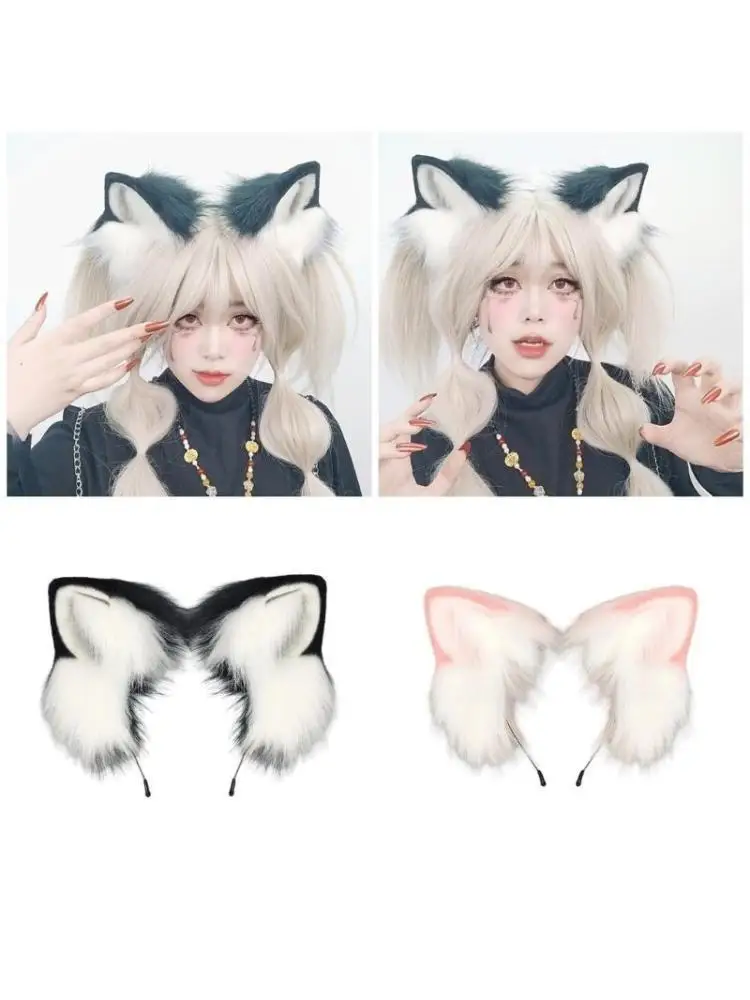39bd-リアルな毛皮のようなぬいぐるみ猫耳ヘアバンドアニメメイド帽子仮装パーティーテーマイベントアニメーション小道具かぶと
