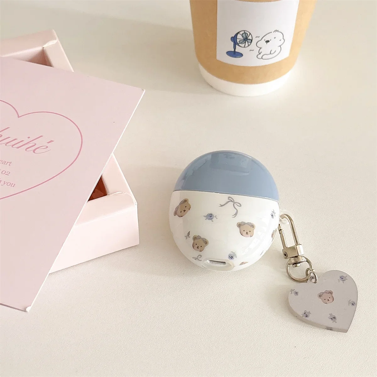 جراب سماعة أذن بتصميم دب لهاتف هاواوي فريبودز 5 ، جراب سماعة مع سلسلة مفاتيح ، تصميم كرتون لطيف ، هدية للنساء والفتيات