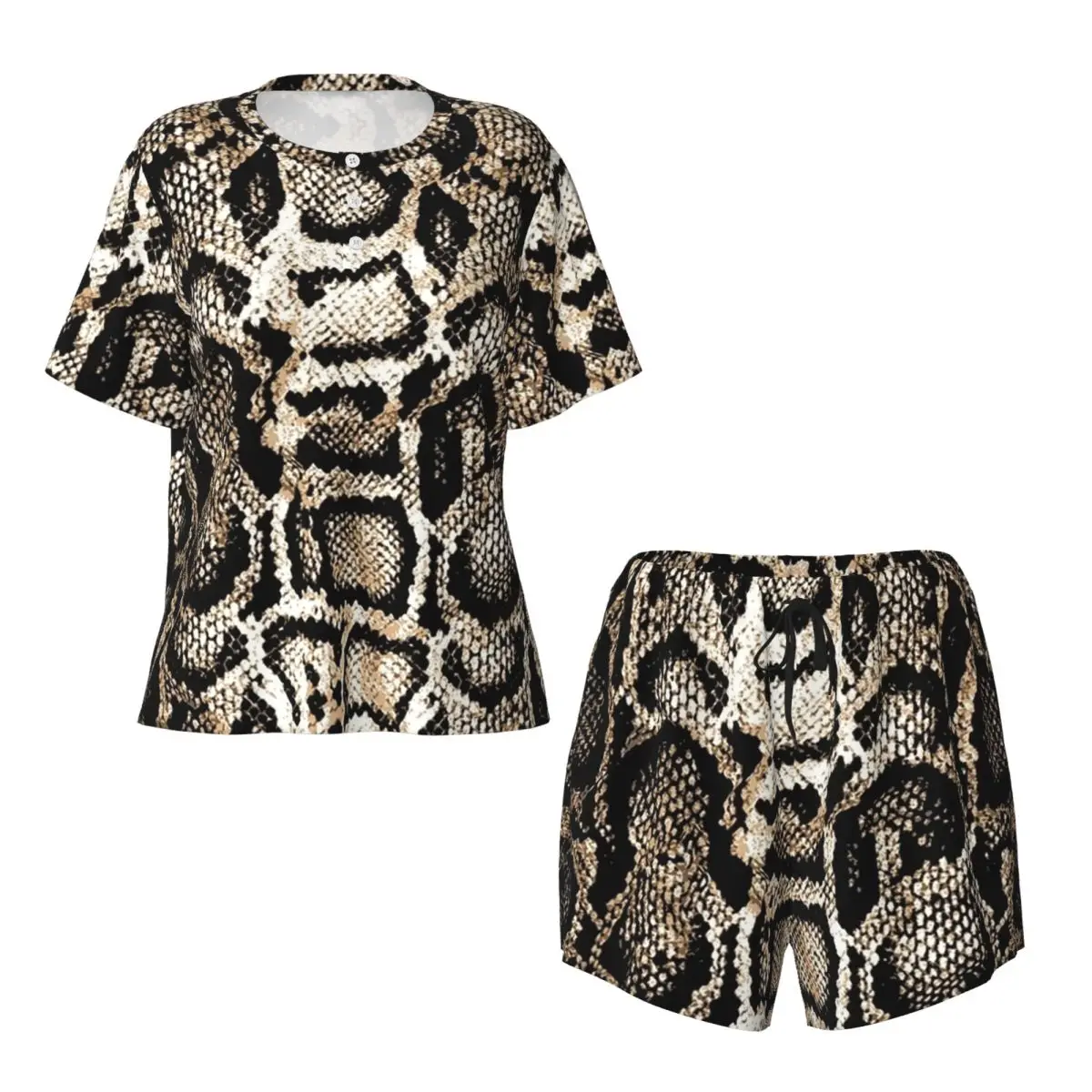 Snake Skin Round Neck Short Sleeves Nightdress for Sleeping Sleepshirts Women Loose Pajama Set Short Pants