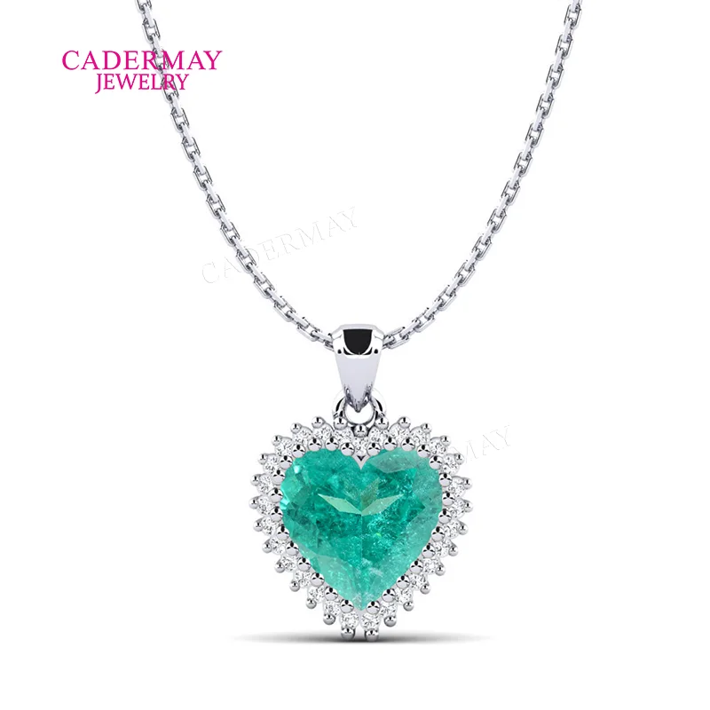Luxury Lab Paraiba Heart Shape Halo Pendant 9x9mm Heart Cut Neon Paraiba Pendant Necklace For Women Anniversary Gift