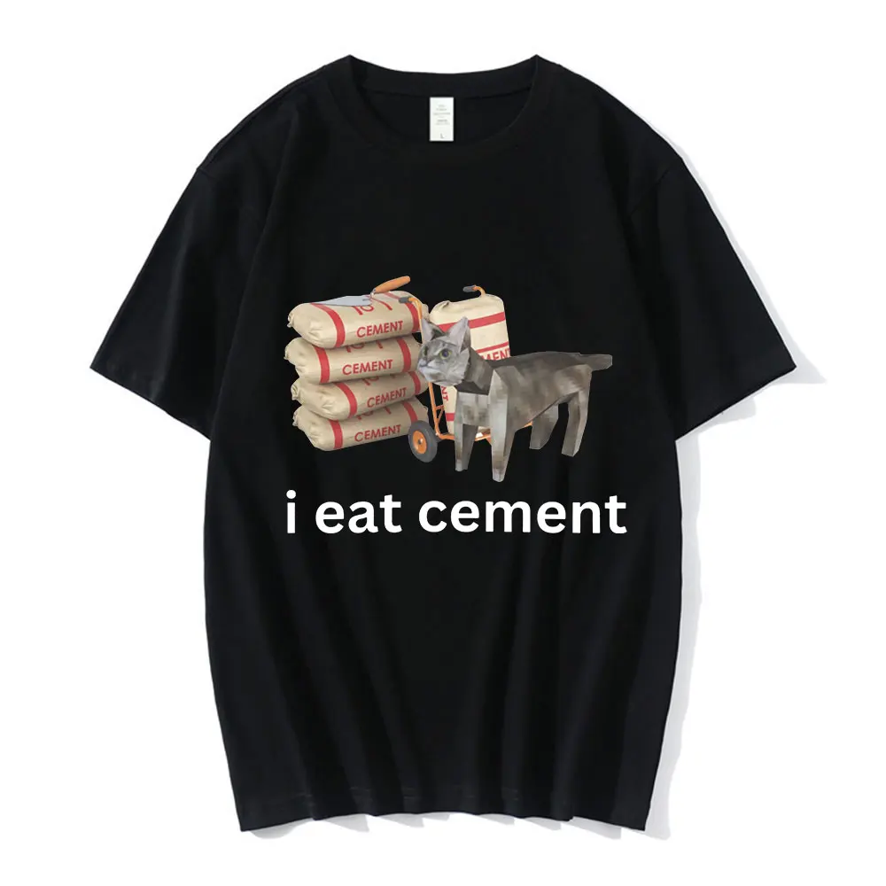 I Eat Cement Low Poly Cat Funny Meme T Shirt Men Women Fashion Vintage Short Sleeve T Shirts High Quality Cotton Loose T-shirts