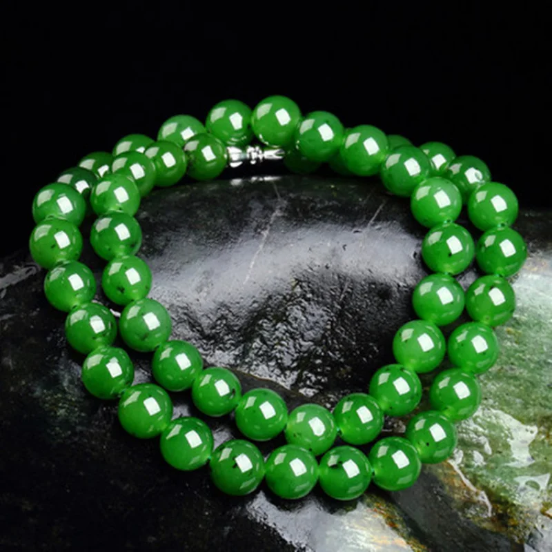 Xinjiang Jasper Women's Spinach Green Hetian Necklace Jade Jewelry a Goods with Certificate