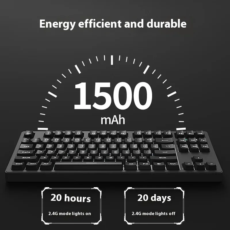 EWEADN MT108 Teclado Mecânico Sem Fio Bluetooth USB 87 Teclas Interruptor Vermelho Tri-Mode Retroiluminação Branca Compatível PC Laptop Tablet