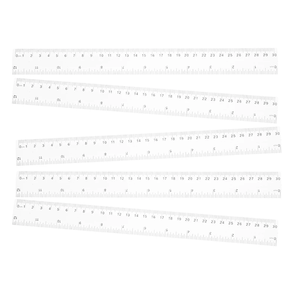 5pcs 30cm Transparent Plastic Ruler Straight Measuring Tool Students Classroom Inches Centimeters Multi Functional Sturdy