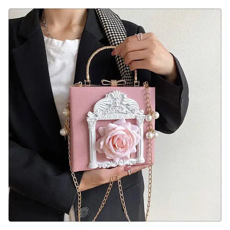 Bloom Gothic Dark Y2k Messenger Women New Haruku Pearl Chain Casual Crossbody Bags Female Vintage Designer Bag
