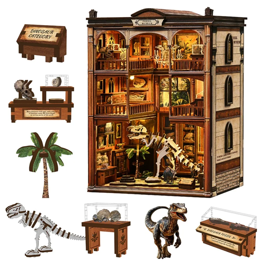 

DIY Miniature Kits for Adults, Retro Wooden Book Nook - Fossil Museum Shelf Decor, Handmade Gift & Home Decoration Bookend