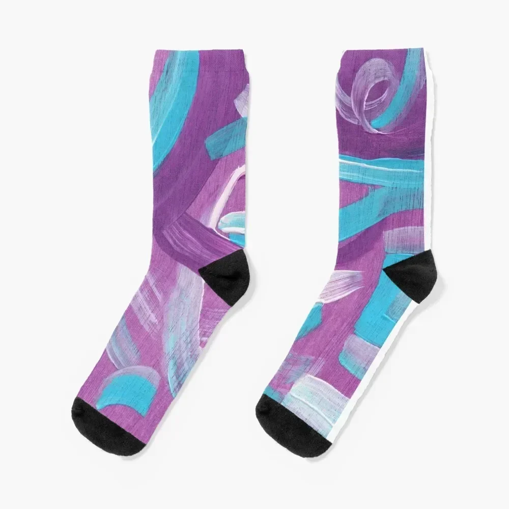 Calcetines con pintura abstracta ultra violeta + verde azulado, calcetines de colores para correr, dibujos animados de anime, calcetines para mujer y hombre