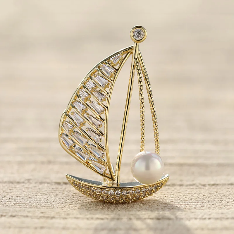 Sailing Brooch Female Brooch Couple Pin Small Suit Brooch Coat Pin Accessory Gift Gold