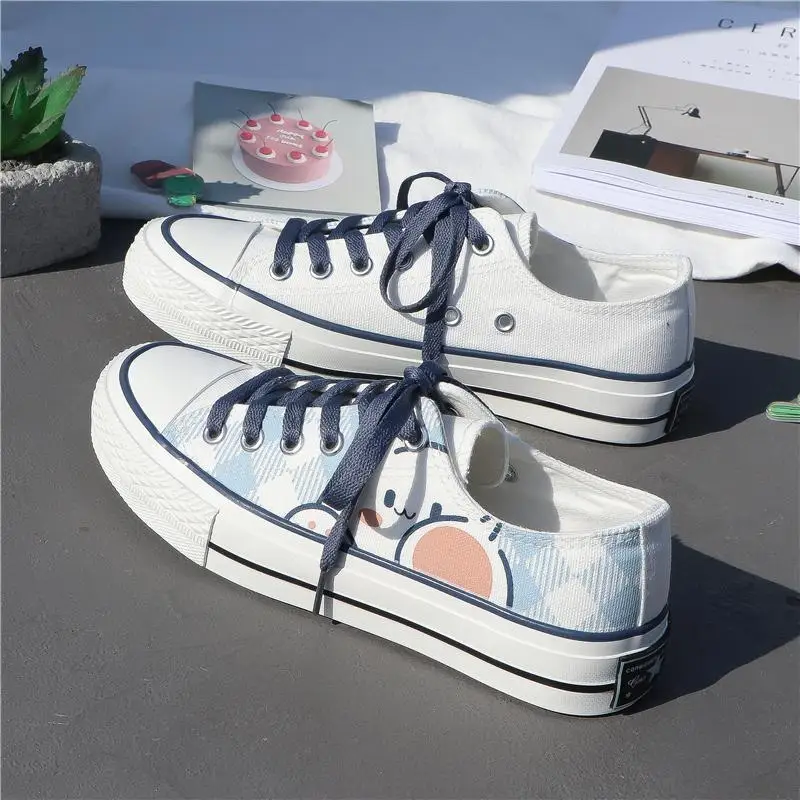 real photo new 2024 Canvas Shoes Women's All-match Korean New Style Blue Women's Low-top Trendy Sneakers For Students Flat shoes