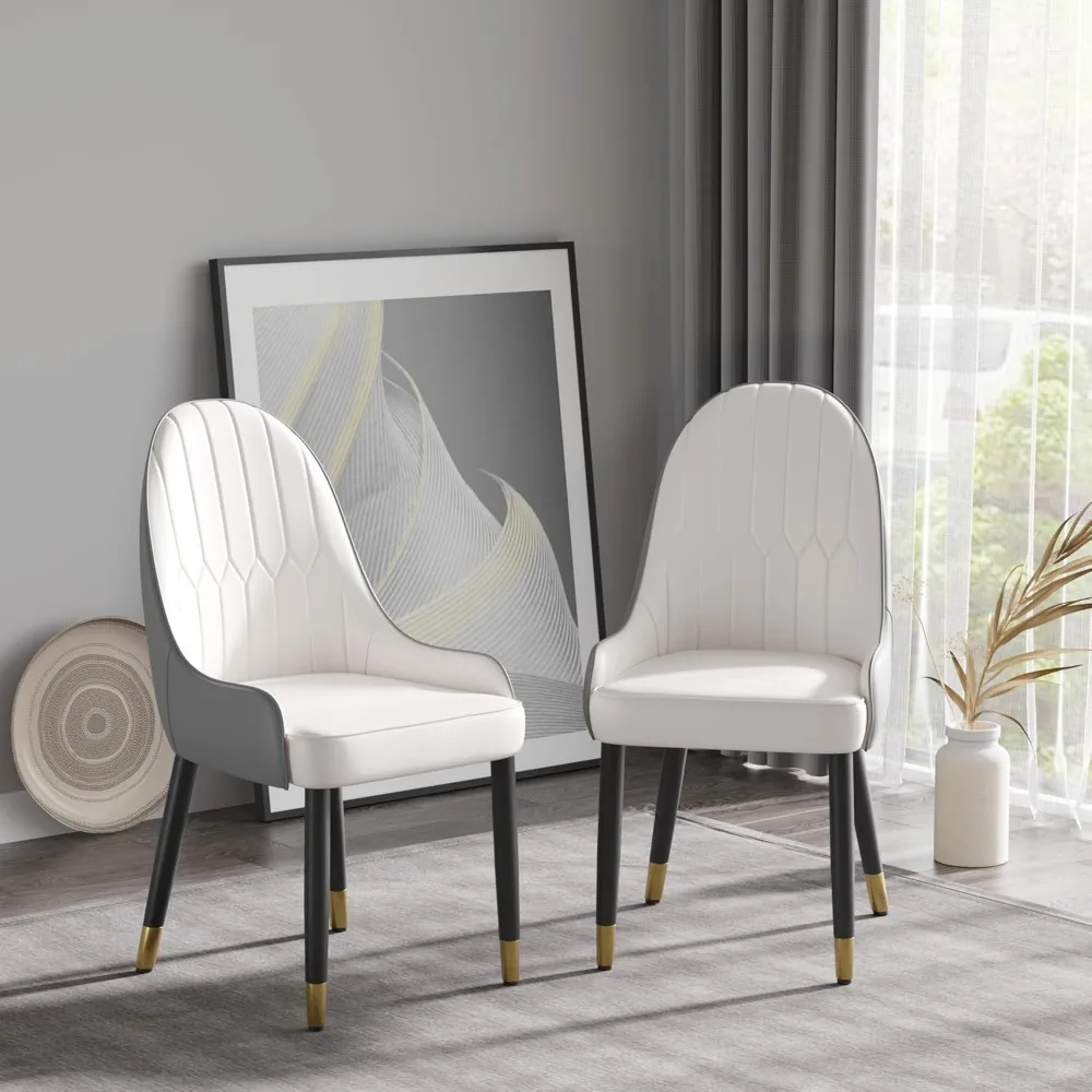 

36" Dining Chair Set of 6 with Gold Metal Frame & Backrest, Modern Accent Dining Chairs, Upholstered Faux Leather Dining Chair