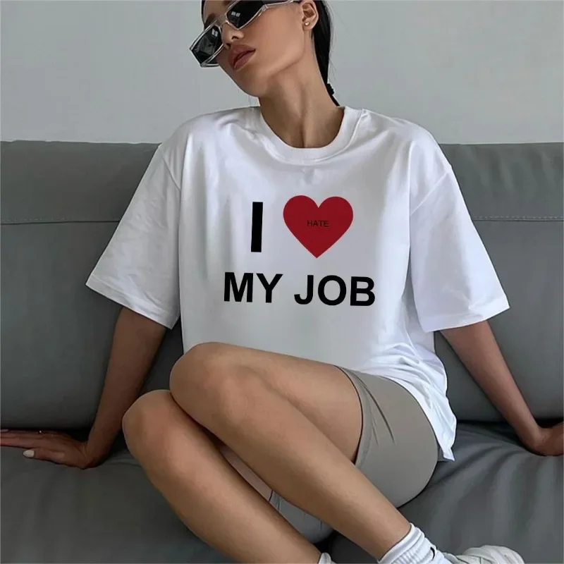 

Футболка женская с надписью «I Love My work», мягкая хлопковая рубашка с коротким рукавом, в стиле ретро, большие размеры, уличная одежда