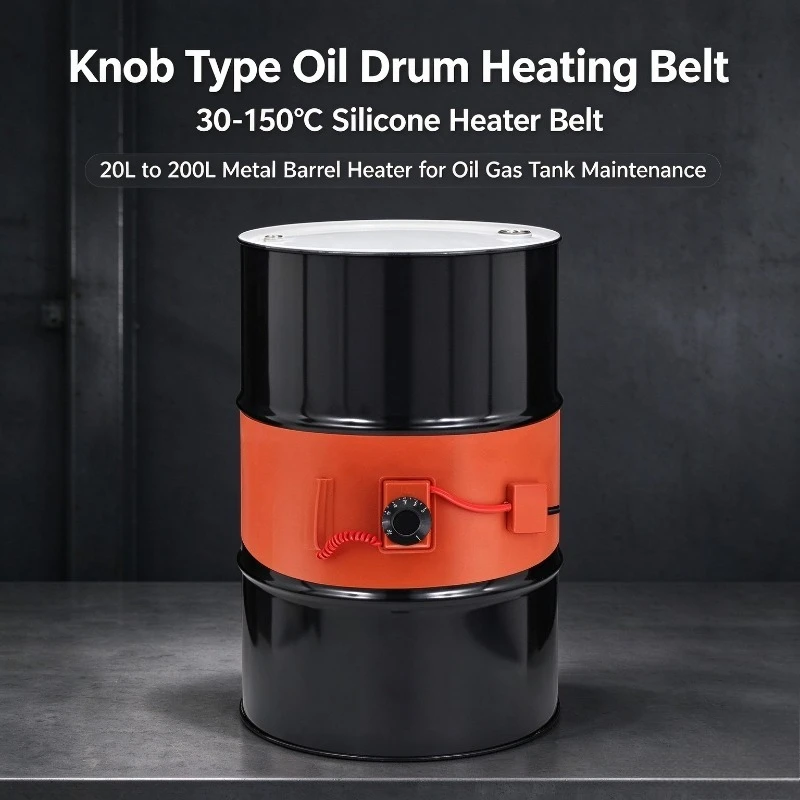 Knob Type Oil Drum Heating Belt, 30-150℃ Silicone Heater Belt, 20L to 200L Metal Barrel Heater for Oil Gas Tank Maintenance