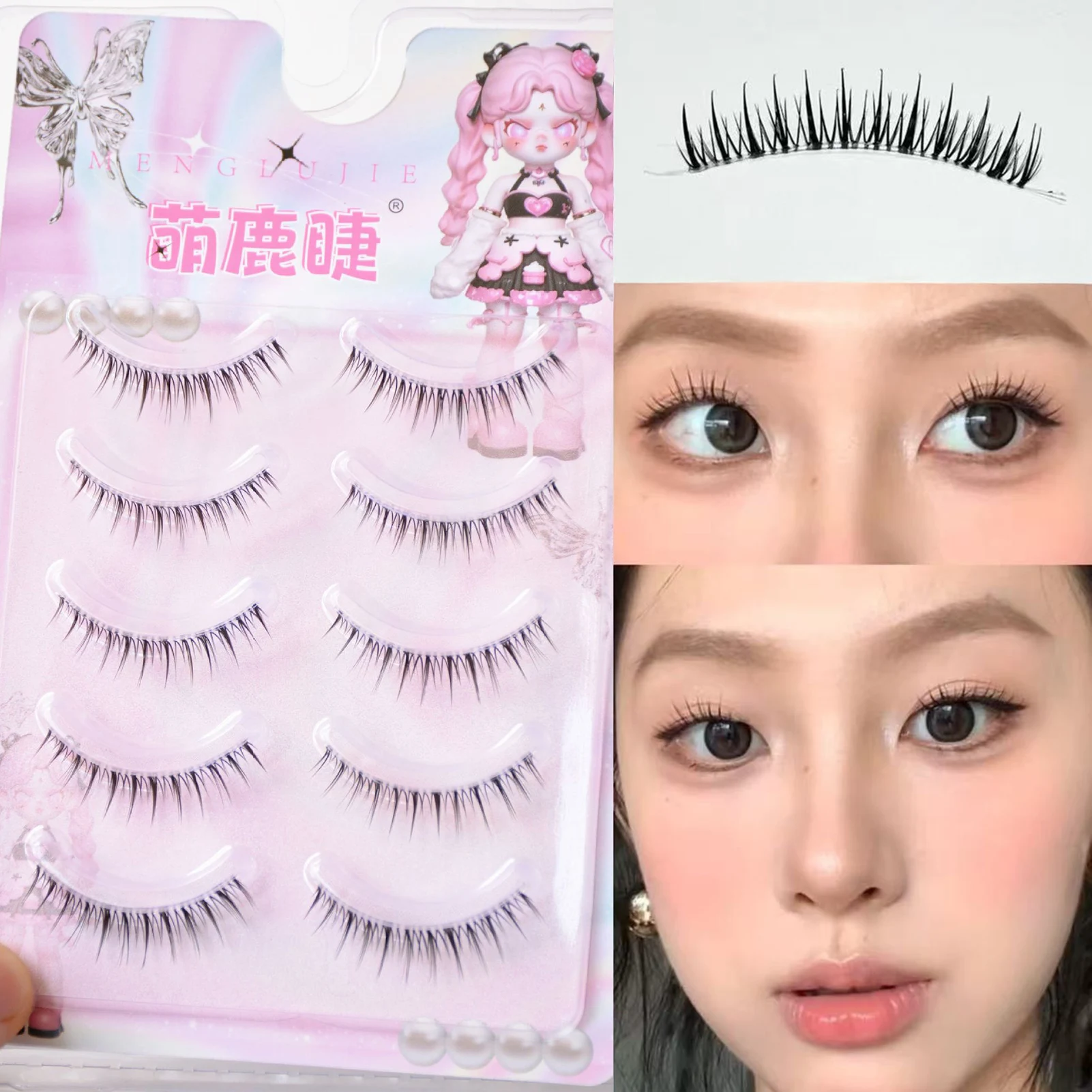 

Korean Girl Group Eyelash Extensions Natural Short Cat Eyes Manga Wispy Fake Lashes 7-9mm Lightweight False Eyelashes 5 Pairs