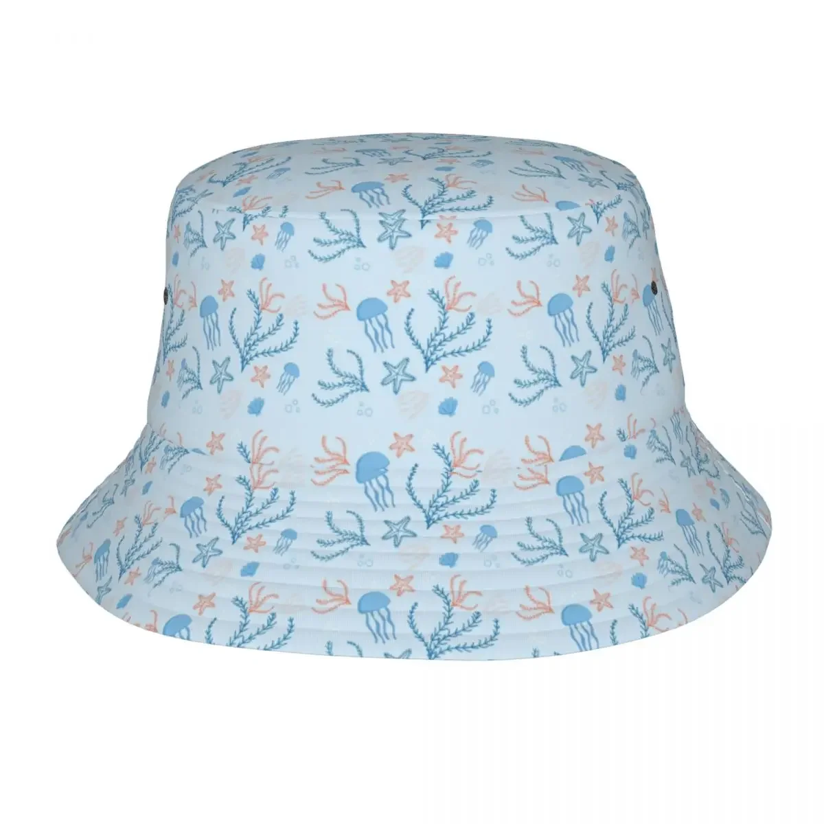 Sea Blue Jellyfish Pattern Unisex Bucket Hat For Men Women Printed Summer Travel Beach Fisherman Cap