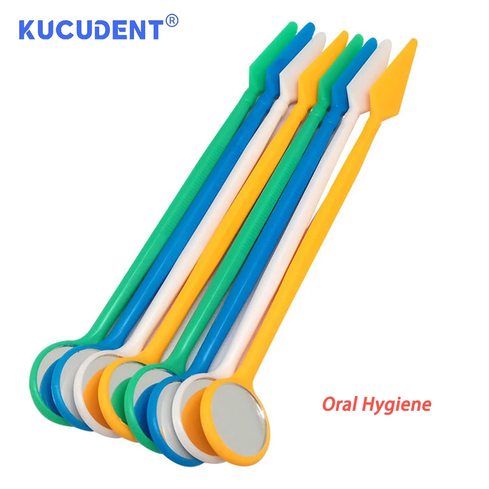 KUCUDENT 100 Pcs Dental Mouth Mirrors Curve Angle Disposable Dentistry Oral Exam Mirror Plastic Teeth Whitening Dentist Tools