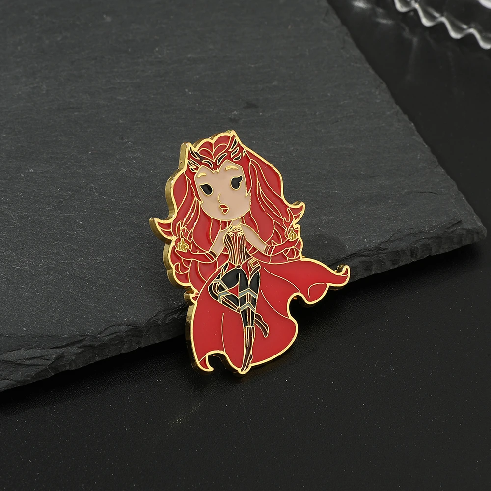 Marvel Scarlet Witch Wanda Maximoff Olsen Enamel Pin Lapel Brooch Red Metal Badge Jewelry Accessaries Christmas Gift