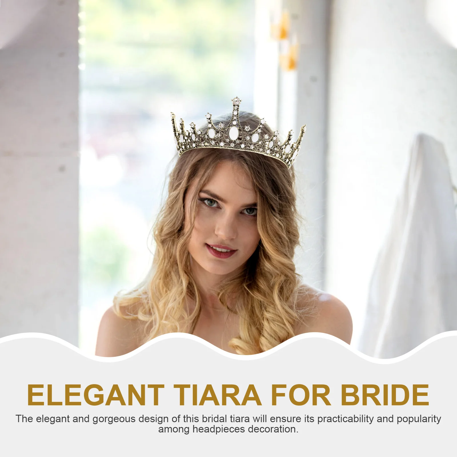 Tiara nupcial elegante, corona de boda de cristal, accesorio para la cabeza para fiesta de novia, banquete, Tiara de latón para mujer