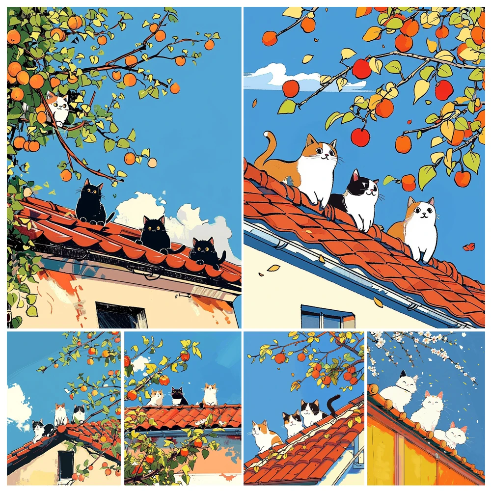 

Painting by Number Kit Hand Cat On The Wall Landscape DIY Acrylic Painting Acrylic Artwork Art Gift Home Decoration