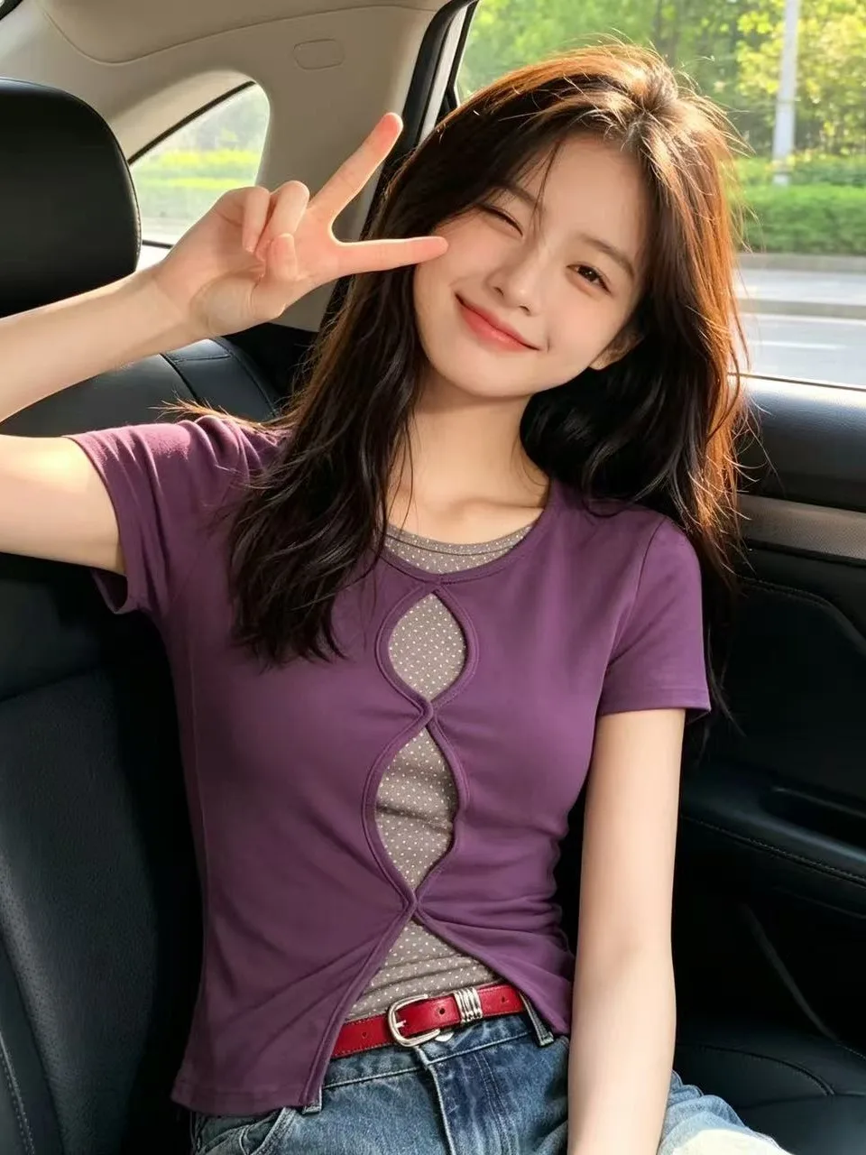 

Korean Style Hot Girl Fake Two-Piece Polka Dot Short Sleeve T-Shirt Women's Slim Fit Summer Design Sensation Small Crowd Thin...