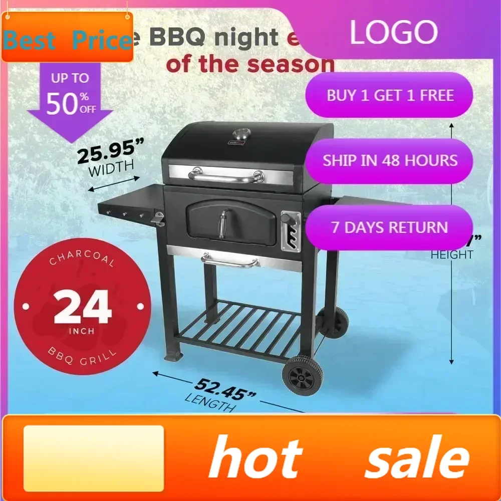 

Бестселлер: 24-дюймовый угольный гриль с боковым хранилищем и термометром - черный