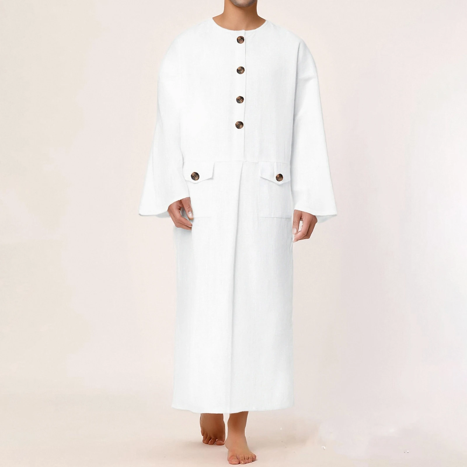 

Мужская тоба с круглым вырезом, длинными рукавами, на пуговицах, однотонная, в стиле кафтан, арабская мантия