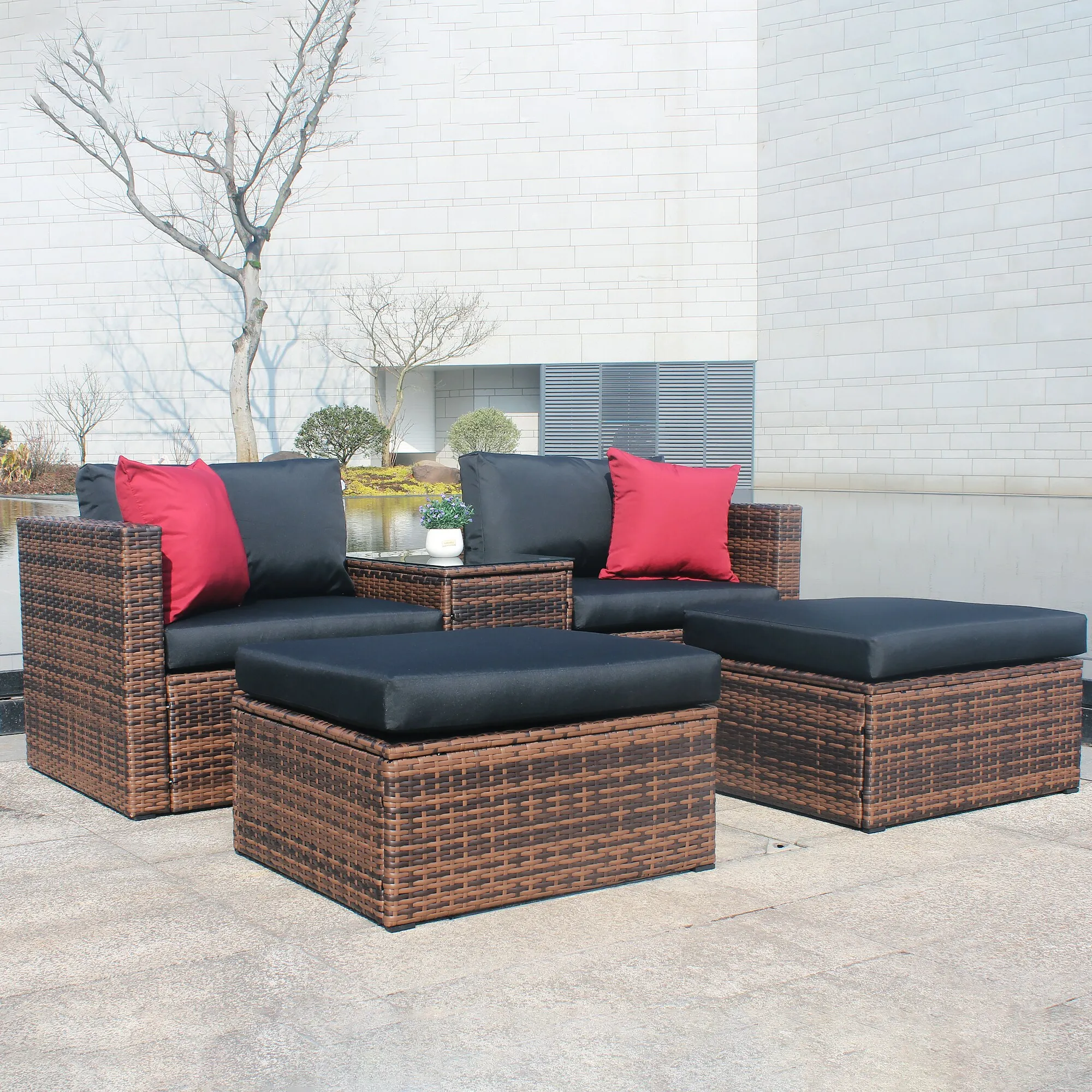 Outdoor Furniture Modern Rattan L shape Lounge Sofa with Ottomans Patio Wicker Conversation sets New Design Garden Modular Sofa