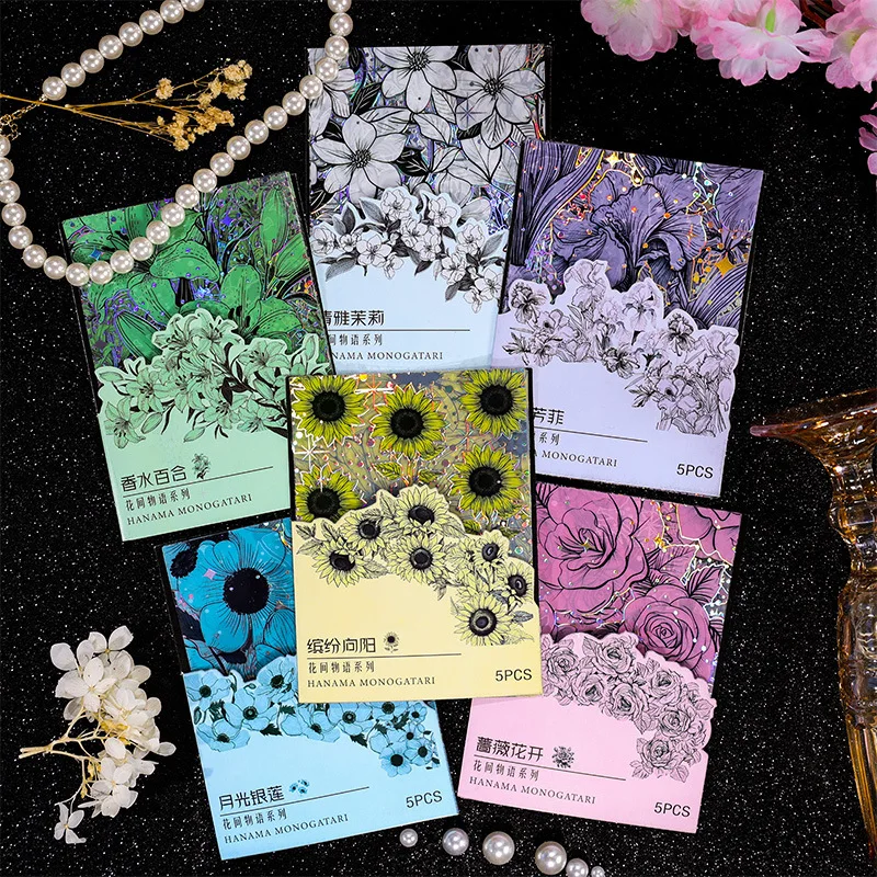 5 pcs Silver Stamping Flowers sticker Decorative Diary Album Scrapbooking Material back to school Junk Journal Supplies