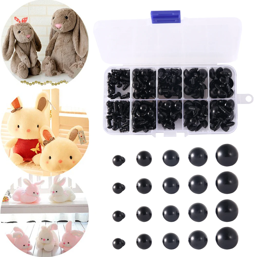 150pcs DIY Doll Safety Eyes 6-12mm Black Plastic Crafts Eyes for Bear Toy Kids DIY Craft Stuffed Animal Doll Accessories