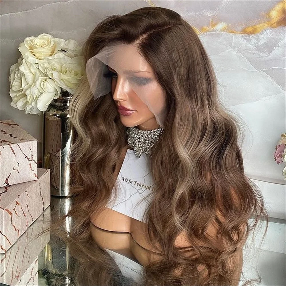

Brown Wig Long Wavy Synthetic Lace Front Wig Natural Frontal Chocolate Brown Brunette Hair Lace Wigs for Women Party Cosplay