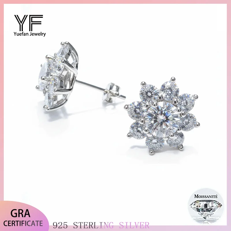 

Sparkling 925 Sterling Silver Sunflower Earrings 18K Gold Plated 0.5ct/1ct Moissanite Studs Hypoallergenic Dainty Luxury Jewelry