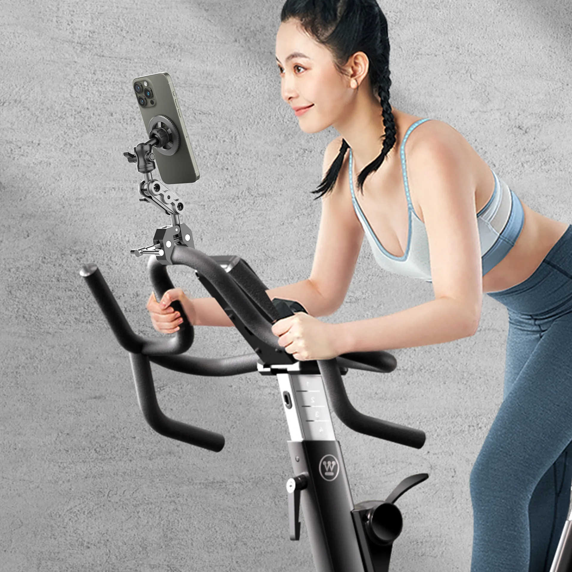 Suporte Magnético de Metal para Celular para Esteira/Bicicleta Ergométrica/Carrinho de Bebê/Cadeira de Rodas/Carrinho de Golfe/Bastões/Estante de Música/Bicicleta Estacionária/Guiador