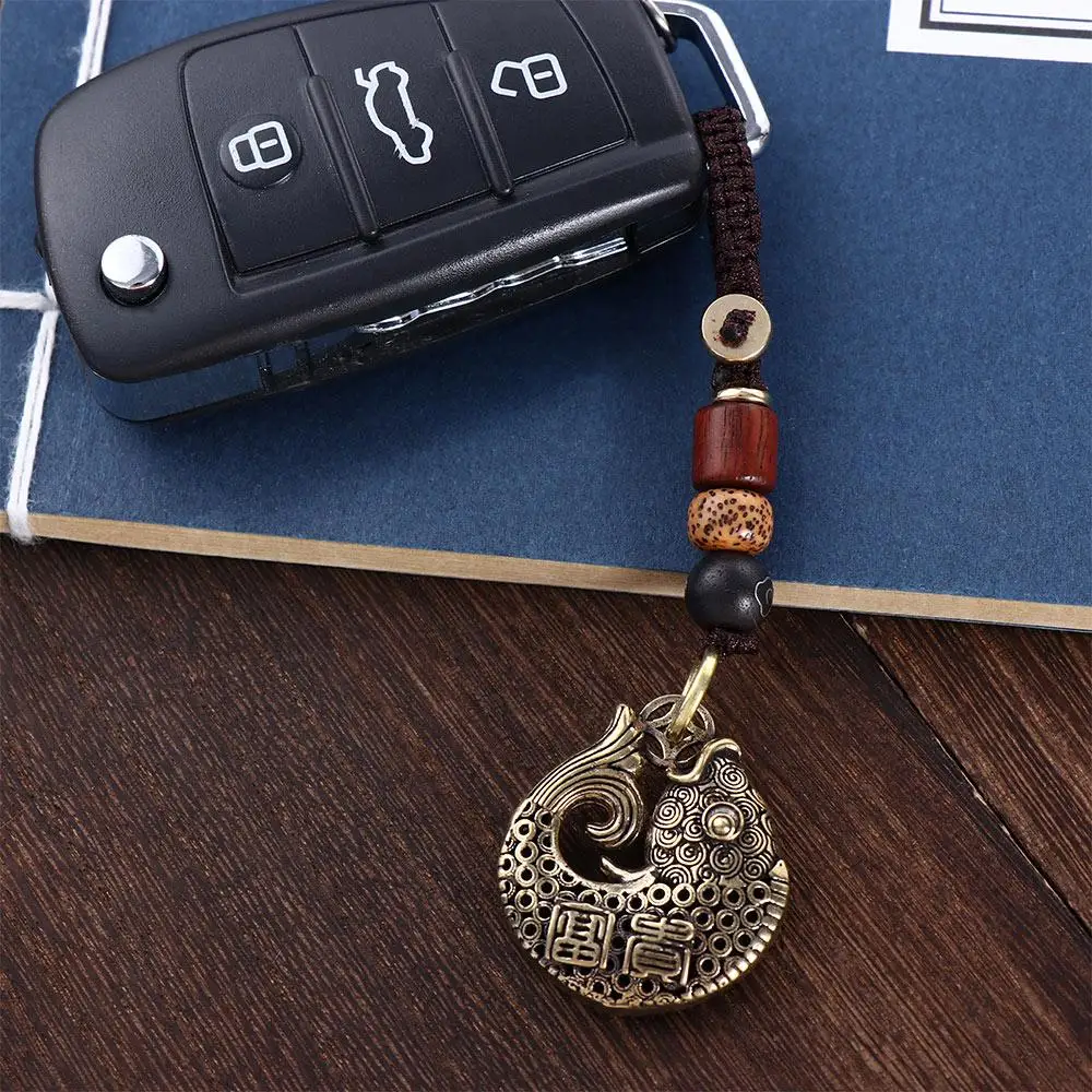 Buddhism Interior Accessories for Safely Wealth Lanyard Pendants Lucky Rope Brass Key Rings Keyfob Lucky Fish Car Key Chain