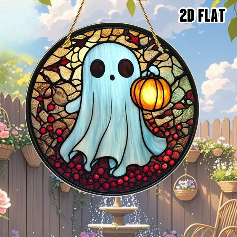 Fall Berry Ghost Pumpkin Sun Catcher, Indoor Outdoor Halloween Home Decor