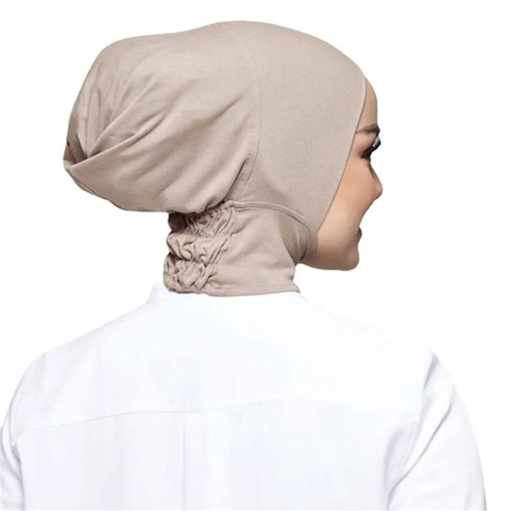 2022 warna Solid katun wanita di bawah syal Turban topi Hijab Dalaman Hijab Muslim lembut peregangan Hijab tulang Bonnet siap untuk dipakai