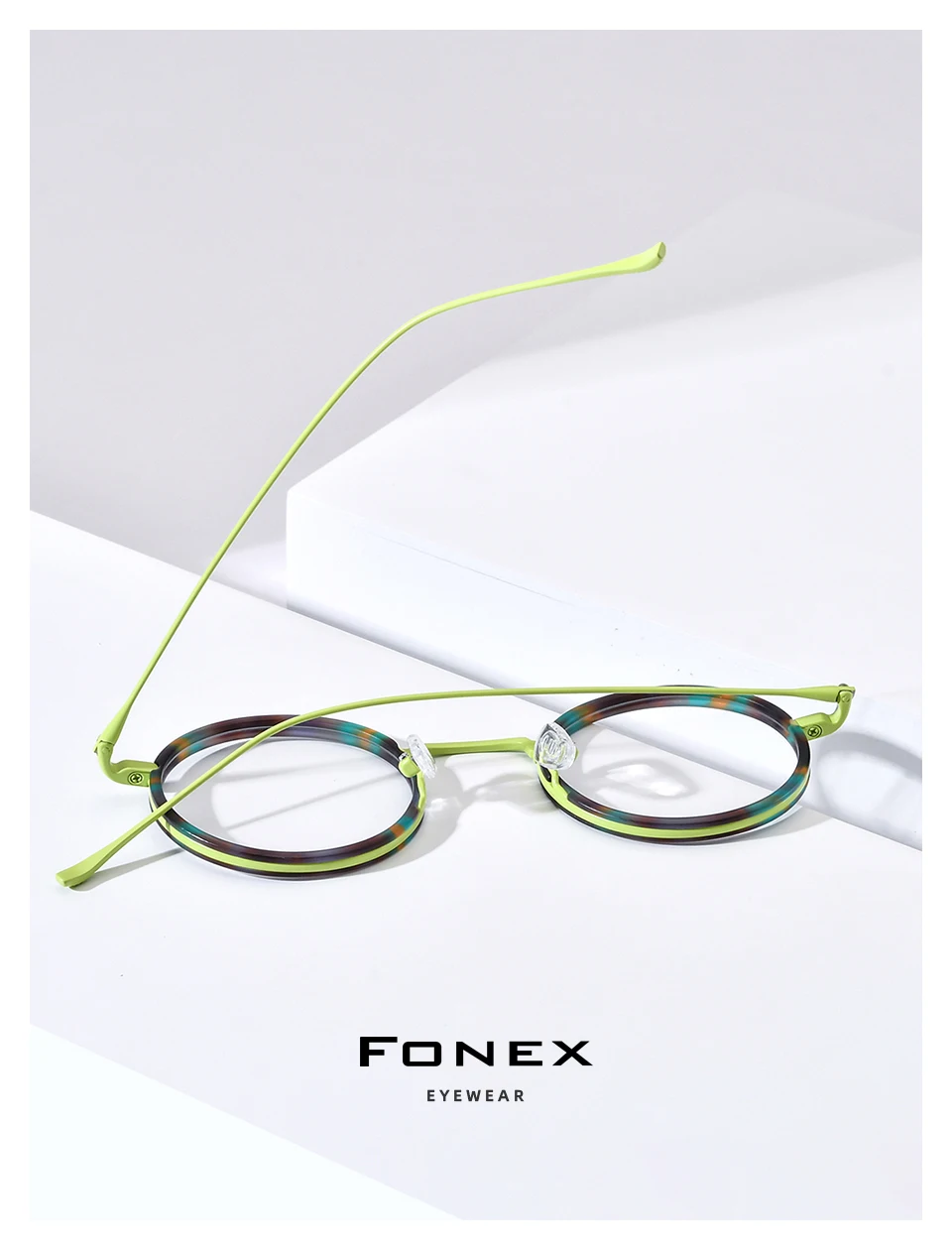 FONEX Acetat Titan Brille Rahmen Frauen 2025, Neue Mode Marke Design Retro Kleine Runde Brillen Männer Vintage Brillen 85844 – Detail 2