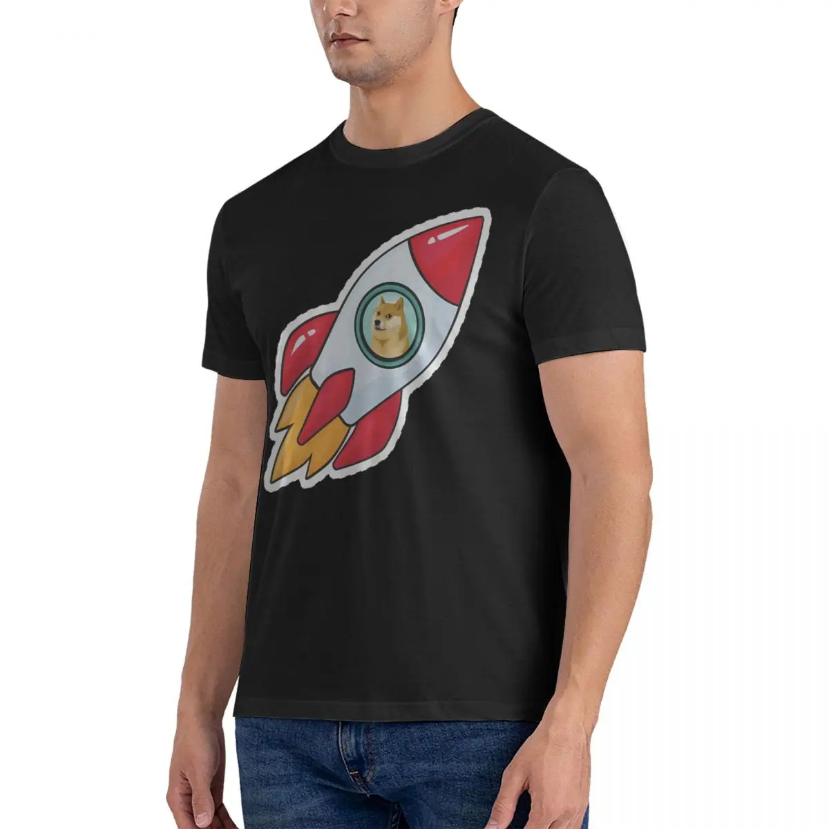 To The Moon Men's T Shirts Dogecoin Leisure Tee Shirt Short Sleeve Crew Neck T-Shirt 100% Cotton Adult Tops