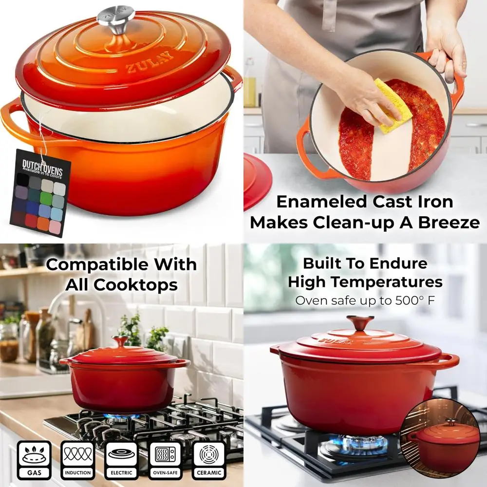 

Эмалированная чугунная голландская духовка, 6 литров — сверхмощная, безопасная в духовке до 500 ° F, Премиум долговечность, большая емкость приготовления пищи