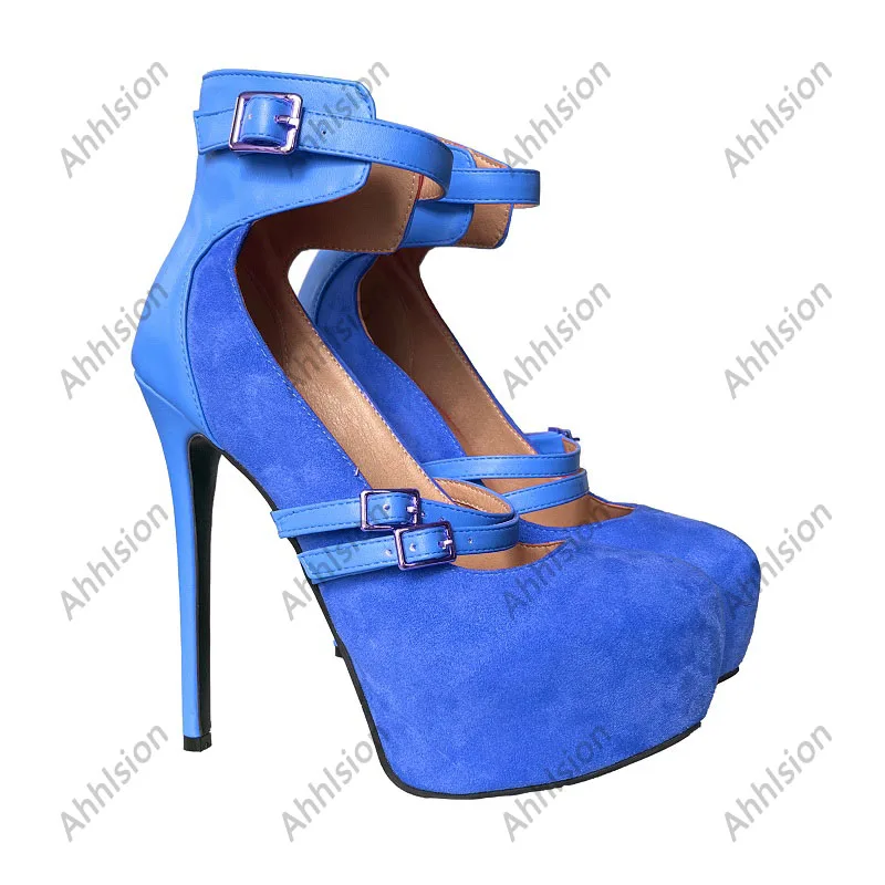 Ahhlsion اليدوية جديد وصول المرأة الصيف مضخات مثير الخنجر الكعوب جولة تو جميلة الفوشيه أحذية الحفلات السيدات الولايات المتحدة حجم 5-20 #5