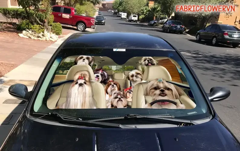 Shih tzu Car Sunshade, Shih tzu Car Decoration, Shih tzu Windshield, Dog Lovers Gift, Dog Car Sunshade, Gift For Mom, Gift For D