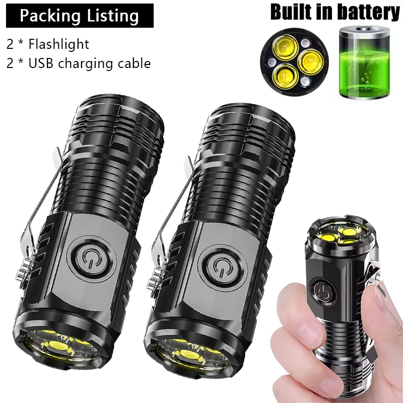 Super Bright Mini 3LED Flashlight With Pen Clip And Tail Magnet,Builtin Battery USB Charge Outdoor Portable Torch Emergency Lamp