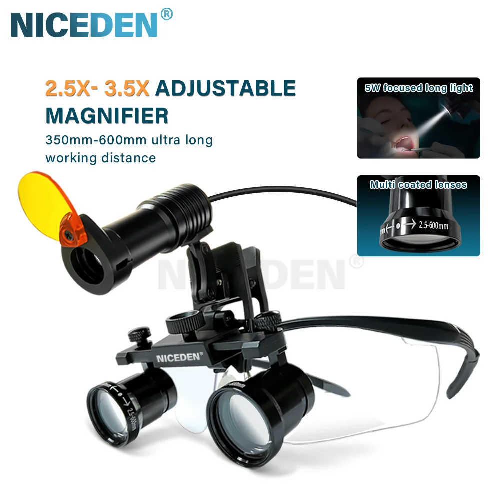 

NICEDEN 2.5X and 3.5X 2 in 1 Dental Surgical Magnifier glasses With 5W Headlight SOperation binocular magnifier