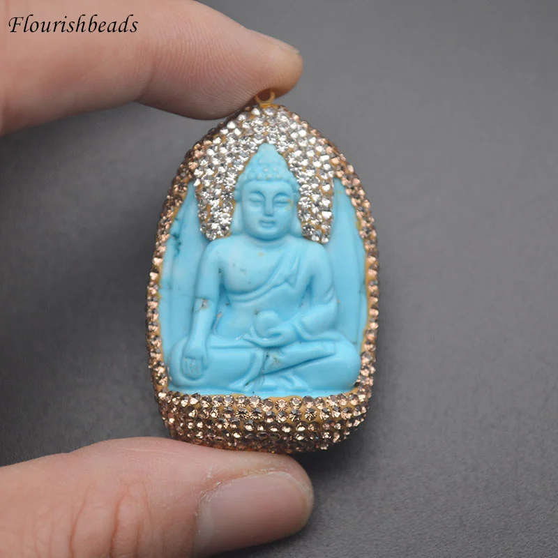 Amitabha Necklace Pendant Carved Buddha Lucky Amulet Paved Rhinestones for Women Men Jewelry Gifts  Drop Shipping